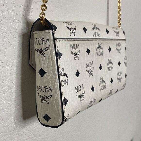 MCM Women’s White All Over Logo Print Shoulder Bag - Picture 10 of 14